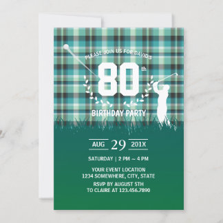 Golf Birthday Party Green Gingham Pattern Einladung