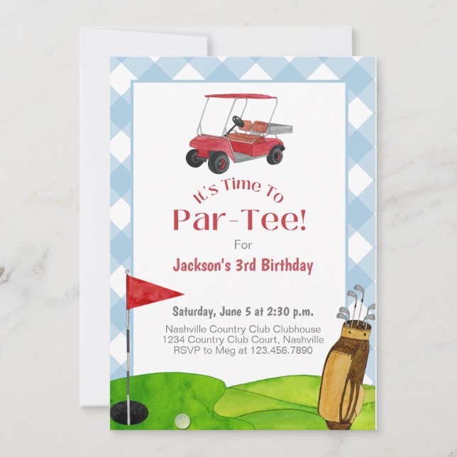 Golf Birthday Party Retirement Blue Watercolor Einladung (Vorderseite)