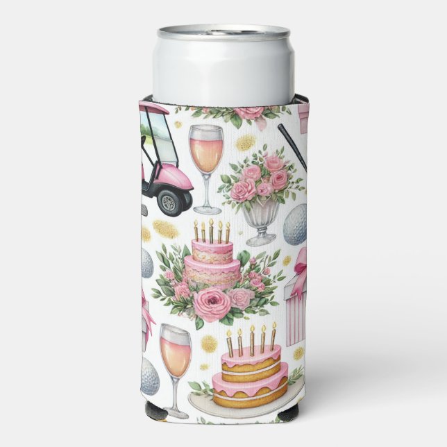 Golf Birthday Pink Thema für Frau Golfer Selters Dosenkühler (Seltzer Vorderseite)