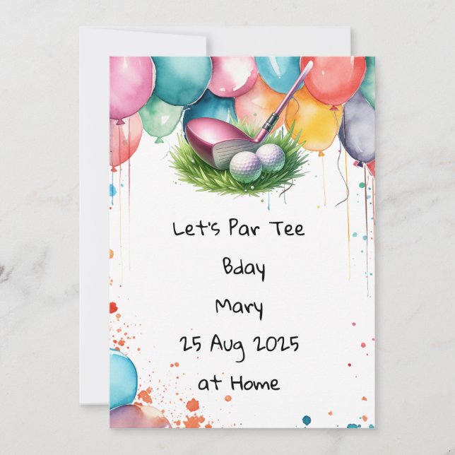 Golf Birthday Pink Thema für Lady Golfer Einladung (Vorderseite)