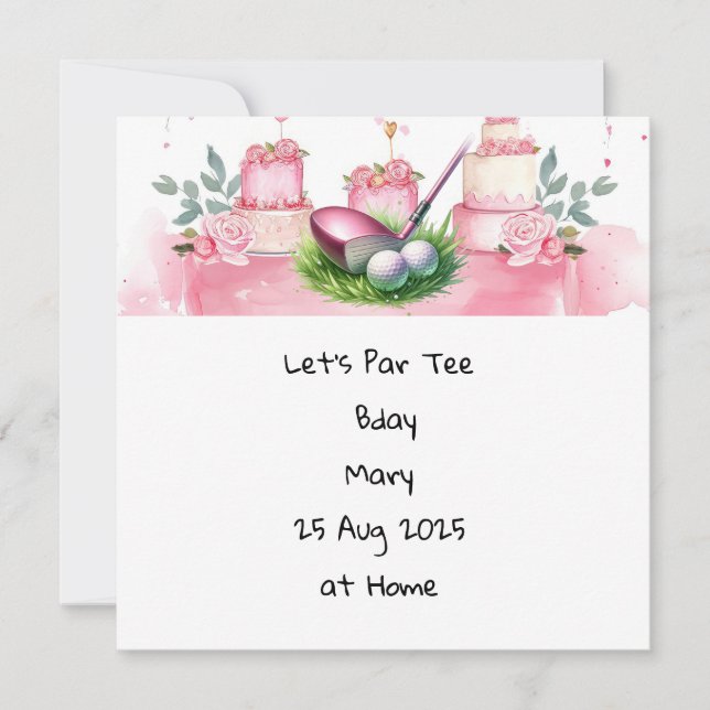 Golf Birthday Pink Thema für Lady Golfer Einladung (Vorderseite)