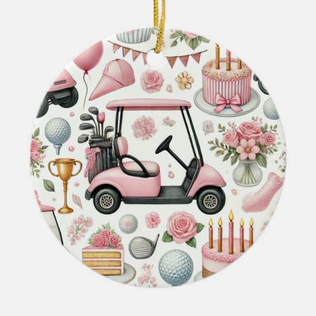 Golf Birthday Pink Thema für Lady Golfer Keramik Ornament (Vorne)