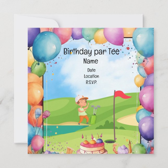 Golf Birthday Thema für Kinder-Golfer-Party Einladung (Vorderseite)