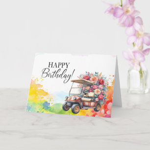 Golf Birthday to Golfer mit Golfwagen Aquarell Karte