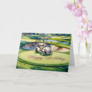 Golf Birthday to Golfer mit Golfwagen Aquarell Karte