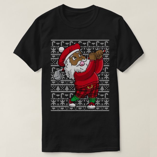 Golf Black African American Santa Claus Golfing Ch T-Shirt (Design vorne)