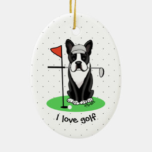 Golf Boston Terrier Dog (schwarz) Niedlich Keramik Ornament