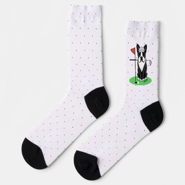 Golf Boston Terrier Dog (schwarz) Niedlich Socken (Linkes Detail)