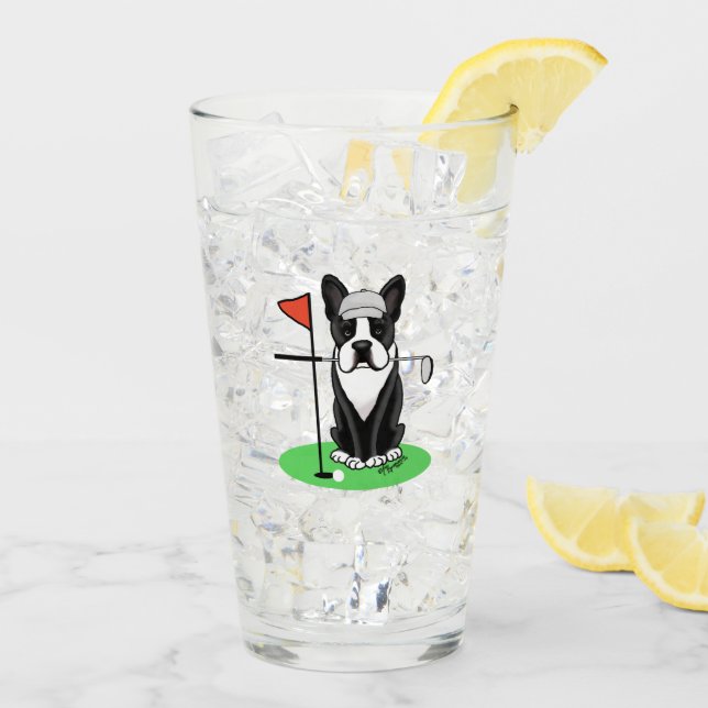 Golf Boston Terrier (schwarzer) Niedlicher Hund Glas (Rückseite Ice)