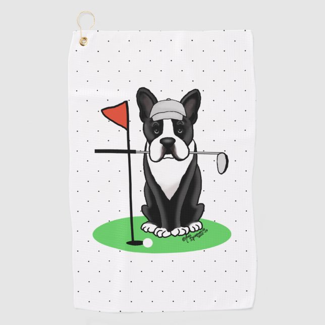 Golf Boston Terrier (schwarzer) Niedlicher Hund Golfhandtuch (Vorderseite)