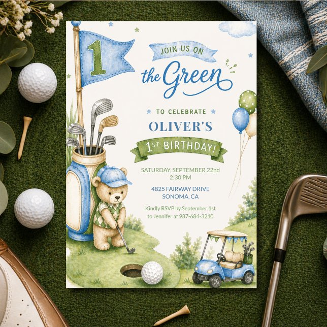 Golf Boy First Birthday Par-Tee Hole In One  Einladung (Von Creator hochgeladen)