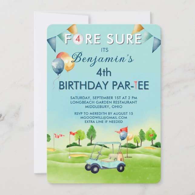 Golf Boy Fourth 4th Birthday Par-Tee   Einladung (Vorderseite)