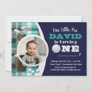 Golf Boy Future Golfer Navy Foto 1. Geburtstag Einladung