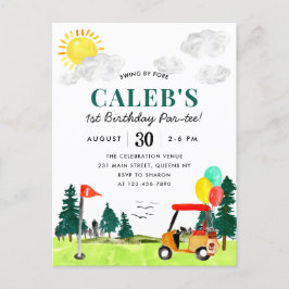 Golf Boy Golfing Swing By Fore a Par-tee Geburtsta Postkarte