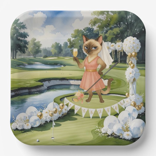 GOLF BRAUTPARTY für Cat Lover Golfer Pappteller (Vorderseite)