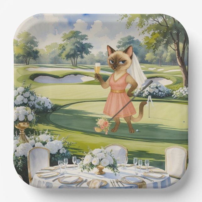 GOLF BRAUTPARTY für Cat Lover Golfer Pappteller (Vorderseite)