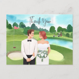 Golf Bride und Groom Golfer Hochzeit im Golfplatz Postkarte