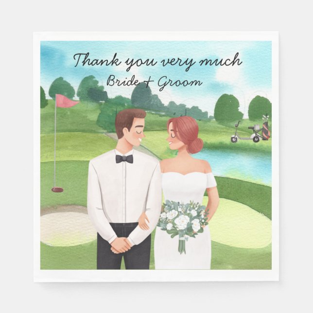 Golf Bride und Groom Golfer Hochzeit im Golfplatz Serviette (Vorderseite)