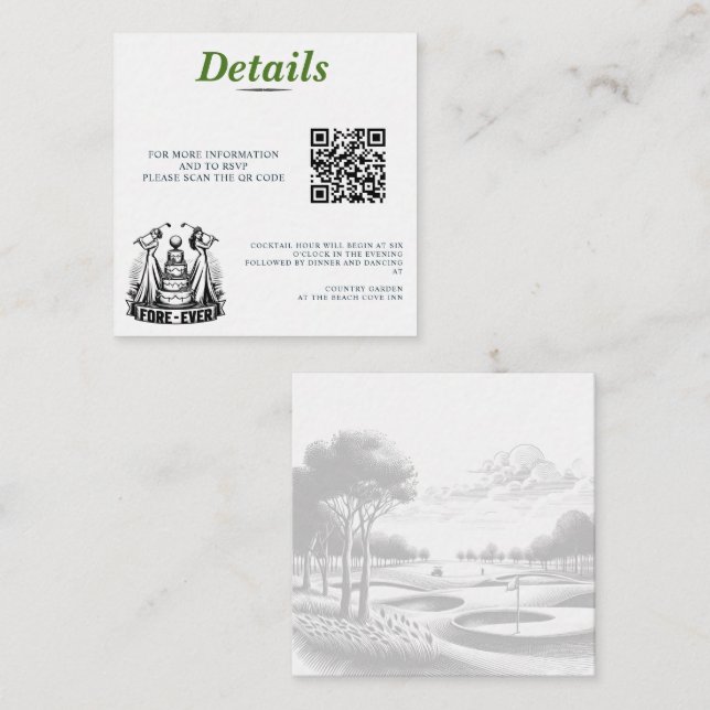 Golf Brides Wedding QR Code Begleitkarte (Vorne/Hinten)