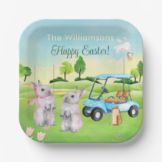 Golf Bunnies Fun Happy Oaster Pappteller (Vorderseite)
