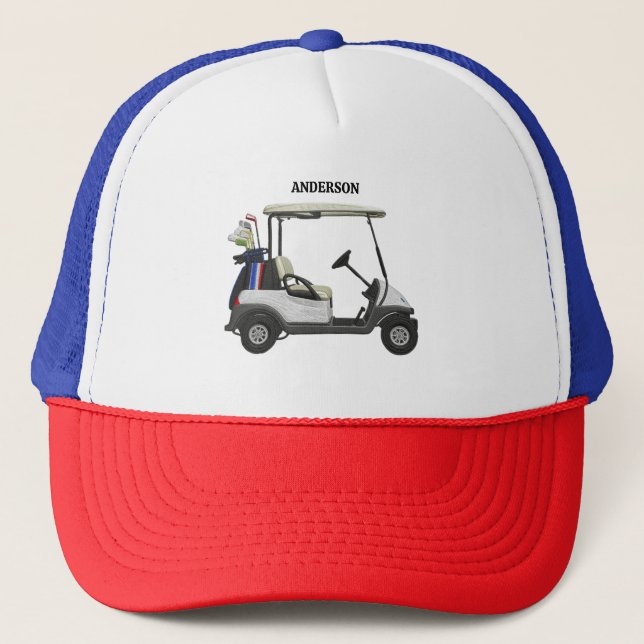 Golf-Caddy-Wagen individuell monogrammierter Name  Truckerkappe (Vorderseite)