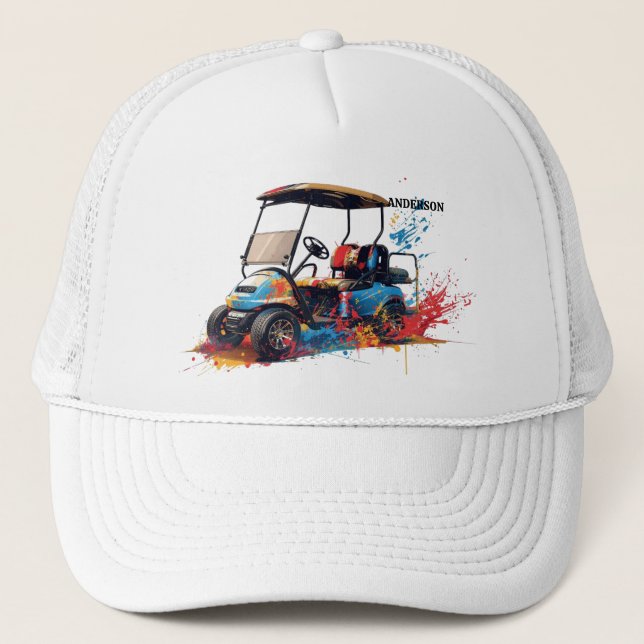 Golf-Caddy-Wagen individuell monogrammierter Name  Truckerkappe (Vorderseite)