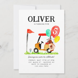 Golf Cart Ball Ballon Kinder Golfer Geburtstag Einladung