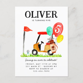 Golf Cart Ball Ballon Kinder Golfer Geburtstag Postkarte
