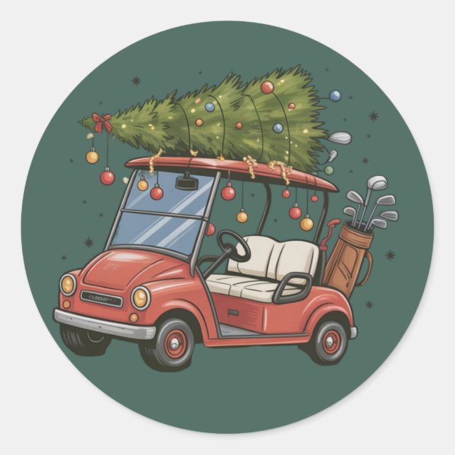 Golf Cart Christmas Tree Golf Lover Gift Runder Aufkleber (Vorderseite)