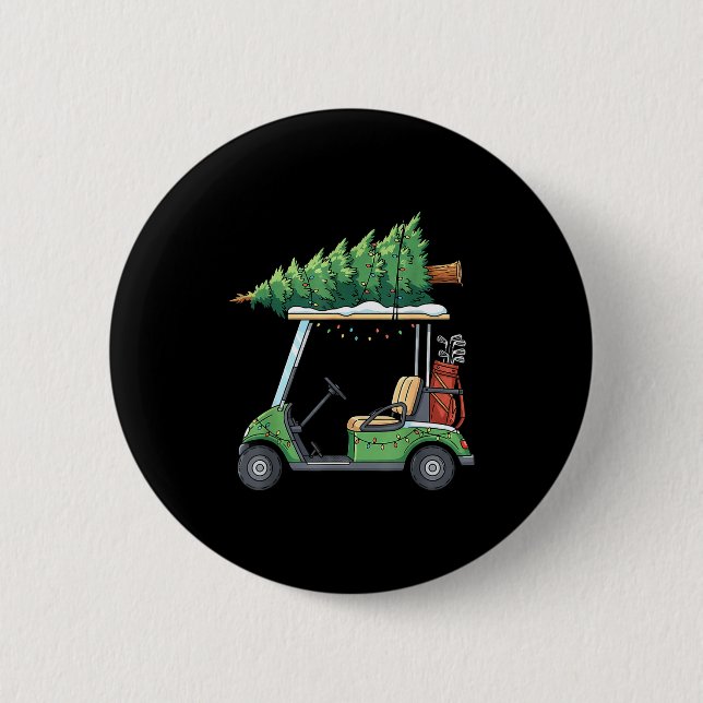 Golf Cart Christmas Tree Lights Funny For Men Wome Button (Vorderseite)