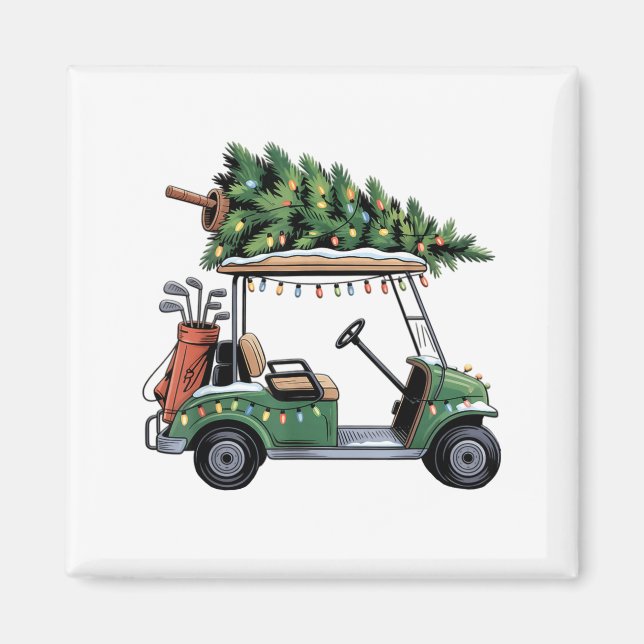 Golf Cart Christmas Tree Lights Golfing Golfer Fun Magnet (Vorne)