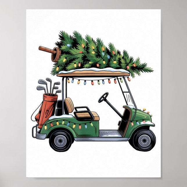 Golf Cart Christmas Tree Lights Golfing Golfer Fun Poster (Vorne)