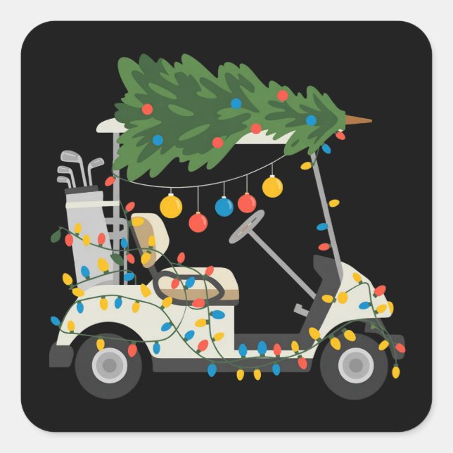 Golf Cart Christmas Tree Lights Xmas Sport Golfer  Quadratischer Aufkleber (Vorderseite)
