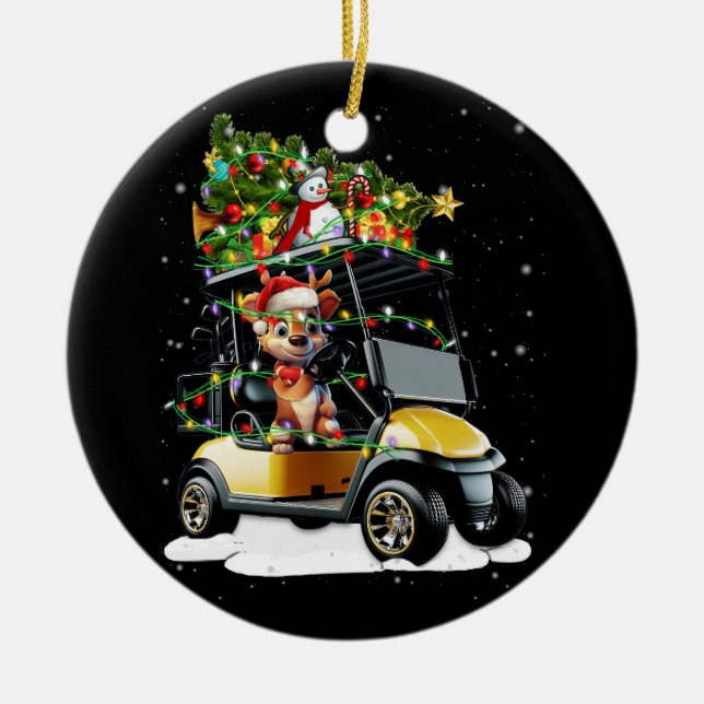 Golf Cart Frohe Weihnachtsbeleuchtung Xmas Sport G Keramik Ornament (Vorne)