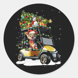 Golf Cart Frohe Weihnachtsbeleuchtung Xmas Sport G Runder Aufkleber