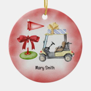 Golf Cart Golf Flag Weihnachtsfeier Keramik Orname Keramik Ornament