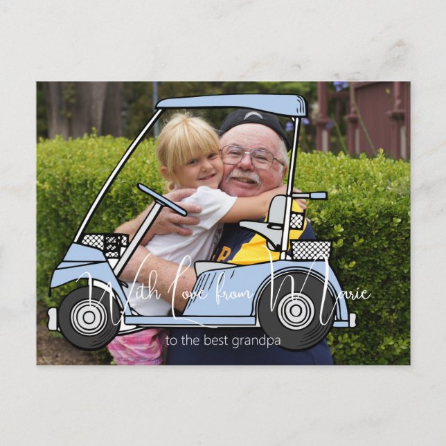 Golf Cart Grandpa Grandson Foto Postkarte (Vorderseite)
