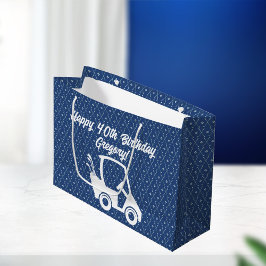 Golf Cart Happy Birthday Pattern Dunkelblau Große Geschenktüte