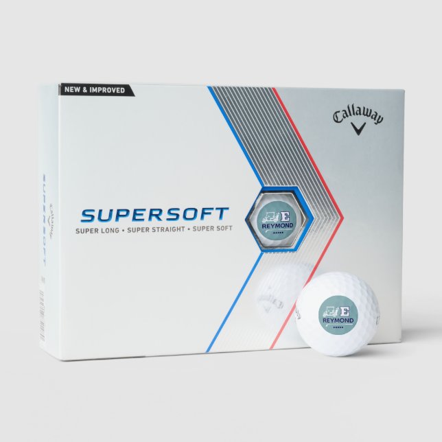 Golf Cart Icon und E Initial Mark blau Golfball (Verpackung)