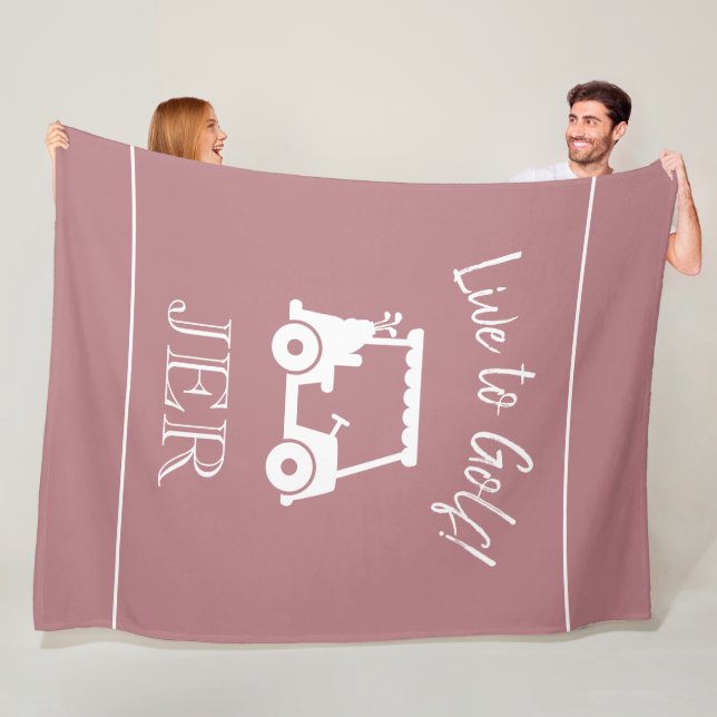 Golf Cart Live to Golf Mit Monogramm Dusty Rose Fleecedecke (Beispiel)