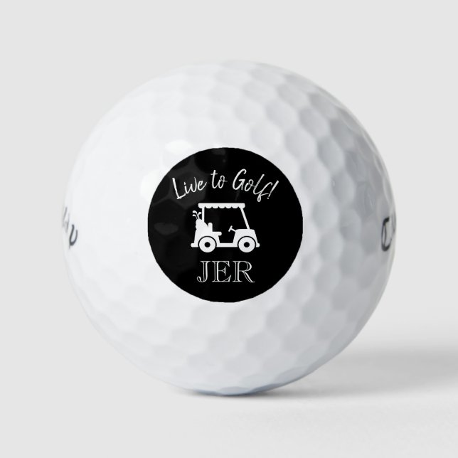 Golf Cart Live to Golf Mit Monogramm Initialen Bla Golfball (Vorderseite)