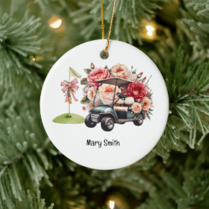Golf Cart mit Golf Flag Keramik Ornament