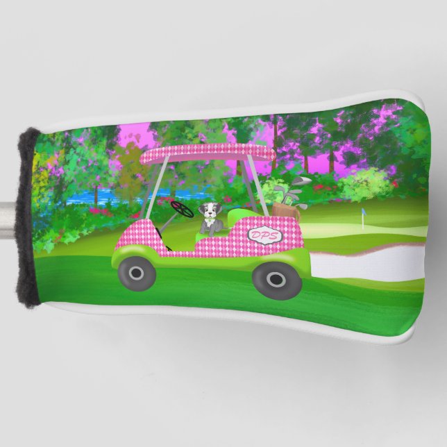 Golf Cart mit Niedlichem Schnauzer und Initialen Golf Headcover (Vorderseite)