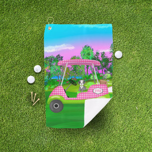 Golf Cart mit Niedlichem Schnauzer und Initialen Golfhandtuch