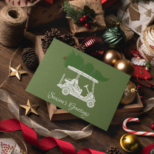 Golf Cart mit Weihnachtsbaum ・ Grün Minimalistisch Feiertagskarte