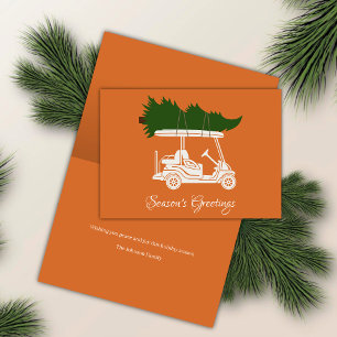Golf Cart mit Weihnachtsbaum ・ Orange Minimalistis Feiertagskarte