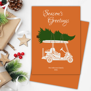 Golf Cart mit Weihnachtsbaum ・ Orange Minimalistis Feiertagskarte
