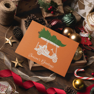 Golf Cart mit Weihnachtsbaum ・ Orange Minimalistis Feiertagskarte