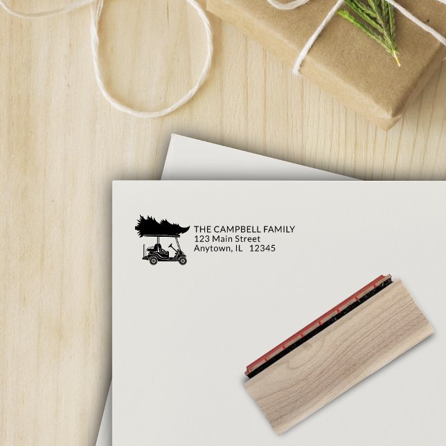 Golf Cart mit Weihnachtsbaum-Rücksendeadresse Gummistempel (Von Creator hochgeladen)