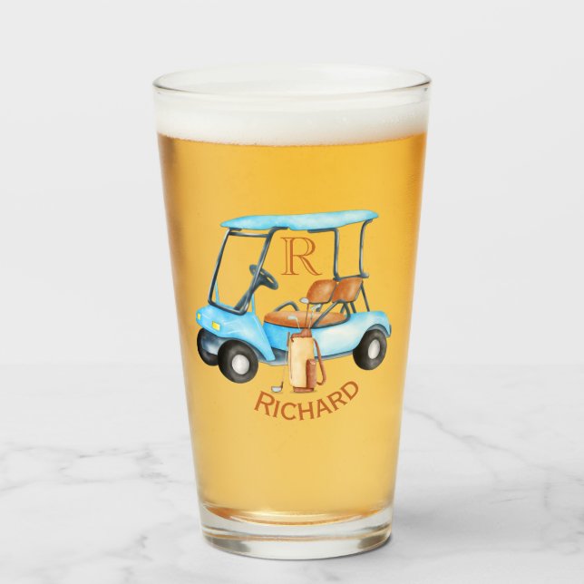 Golf Cart Monogram First Name Fun Beer Glas (Vorne (Gefüllt))